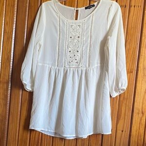Monteau Ivory Blouse with Embroidered Front